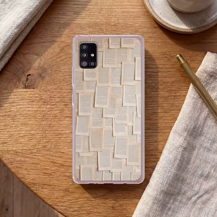 Boekpagina - Collage - Literatuur - Vintage - Beige Telefoonhoesje Samsung Galaxy A51 5G klein -sfeer1