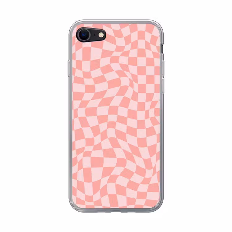 Hokjes patroon - Roze - Golvende lijnen Telefoonhoesje iPhone 7 klein -3d