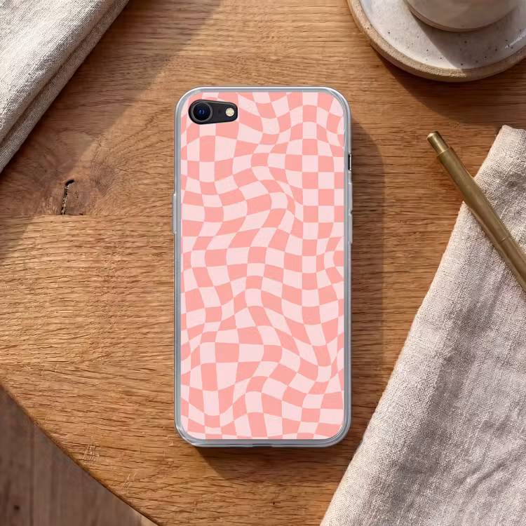Hokjes patroon - Roze - Golvende lijnen Telefoonhoesje iPhone 7 klein -sfeer1