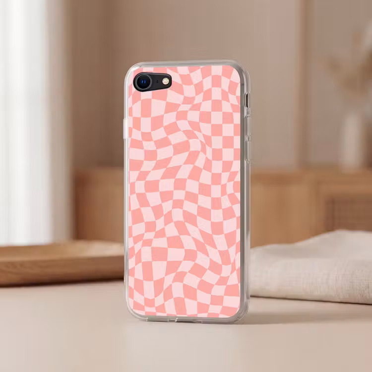 Hokjes patroon - Roze - Golvende lijnen Telefoonhoesje iPhone 7 klein -sfeer2
