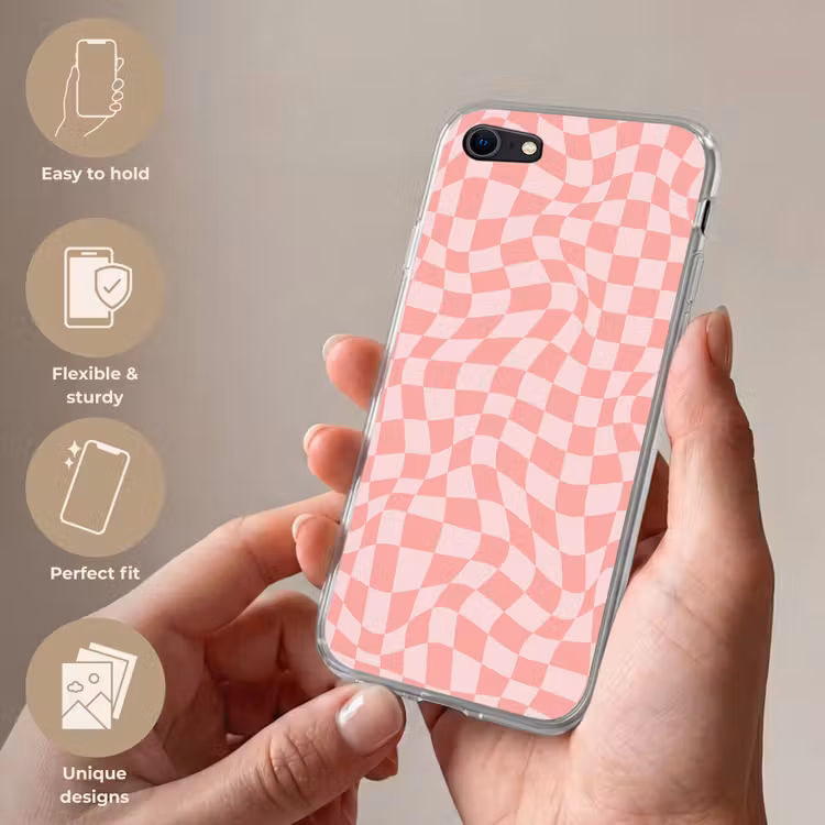 Hokjes patroon - Roze - Golvende lijnen Telefoonhoesje iPhone 7 klein -sfeer3_EN