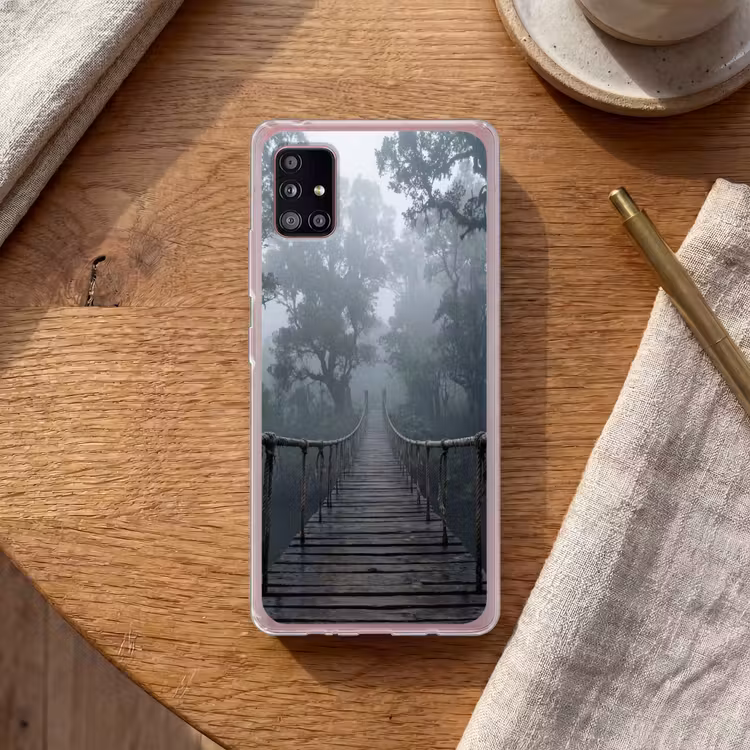 Brug - Jungle - Mist - Natuur Telefoonhoesje Samsung Galaxy A51 5G klein -sfeer1