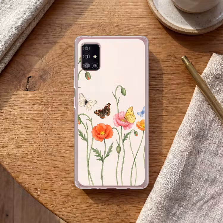 Vlinders - Klaprozen - Illustratie - Kleurrijk Telefoonhoesje Samsung Galaxy A51 5G klein -sfeer1