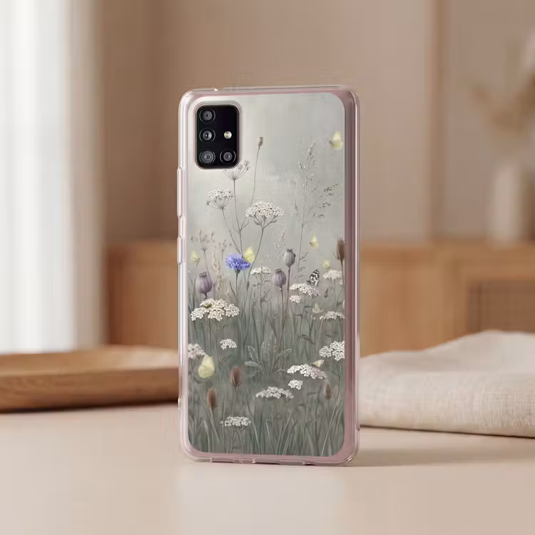 Vlinders - Wildbloemen - Illustratie - Kleurrijk Telefoonhoesje Samsung Galaxy A51 5G klein -sfeer2