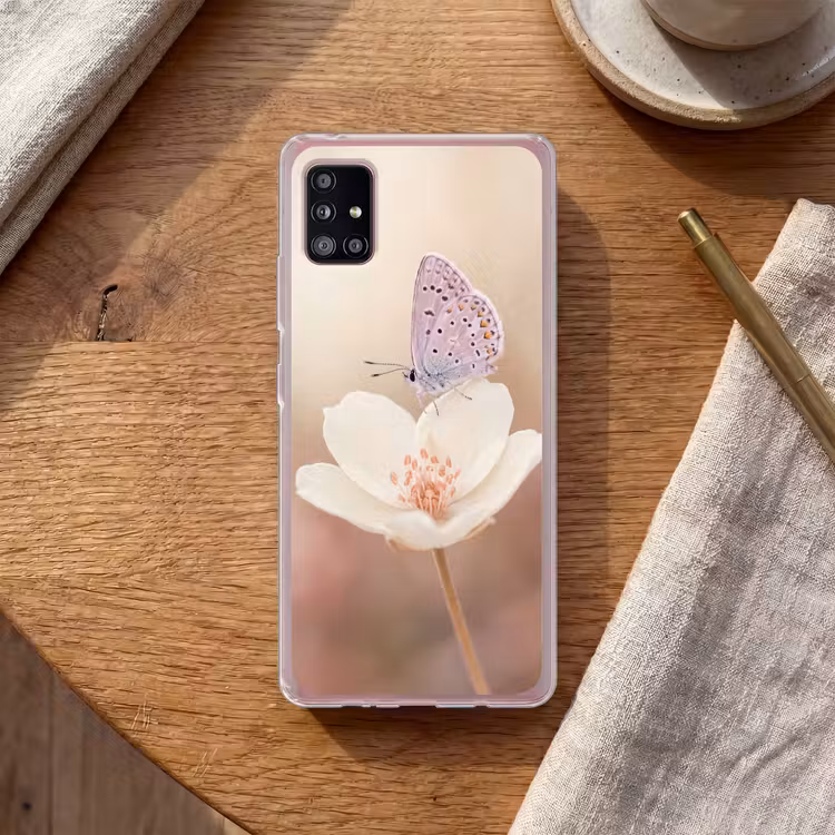 Vlinder - Bloem - Blauw Telefoonhoesje Samsung Galaxy A51 5G klein -sfeer1