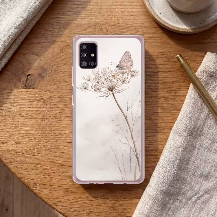 Vlinder - Bloem -Natuur - Beige Telefoonhoesje Samsung Galaxy A51 5G klein -sfeer1
