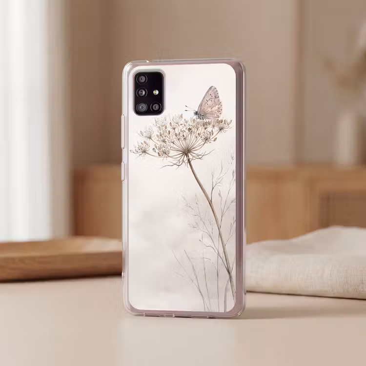Vlinder - Bloem -Natuur - Beige Telefoonhoesje Samsung Galaxy A51 5G klein -sfeer2