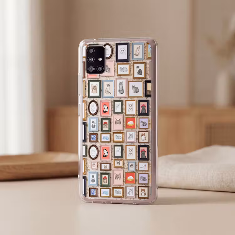 Kat - Portret - Dieren - Illustratie - Lijst Telefoonhoesje Samsung Galaxy A51 5G klein -sfeer2
