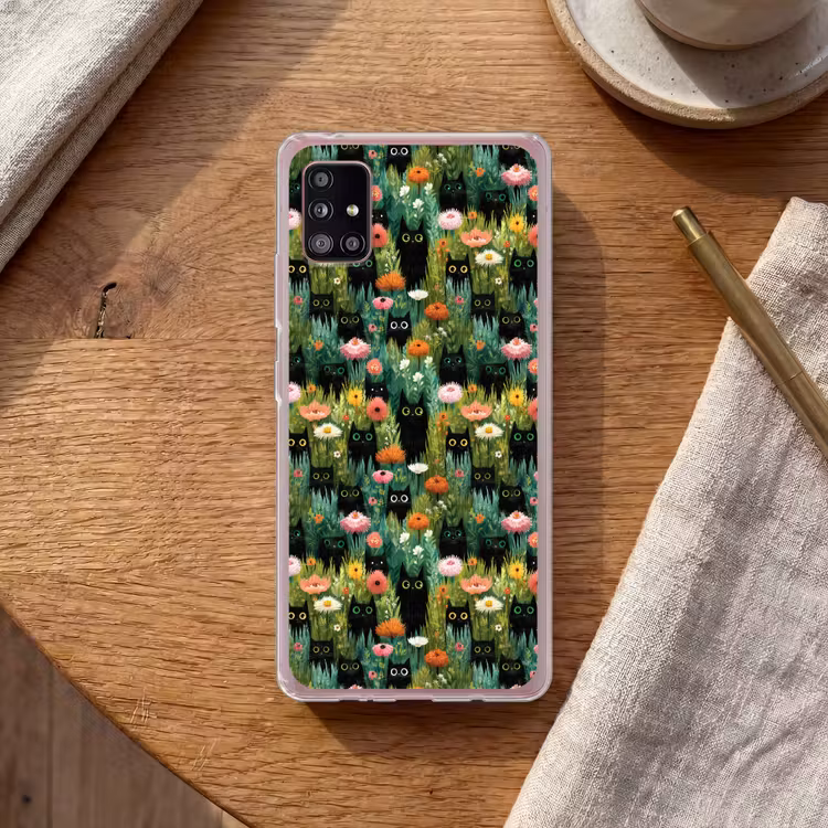 Katten - Bloemen - Kleurrijk Telefoonhoesje Samsung Galaxy A51 5G klein 373 -sfeer1