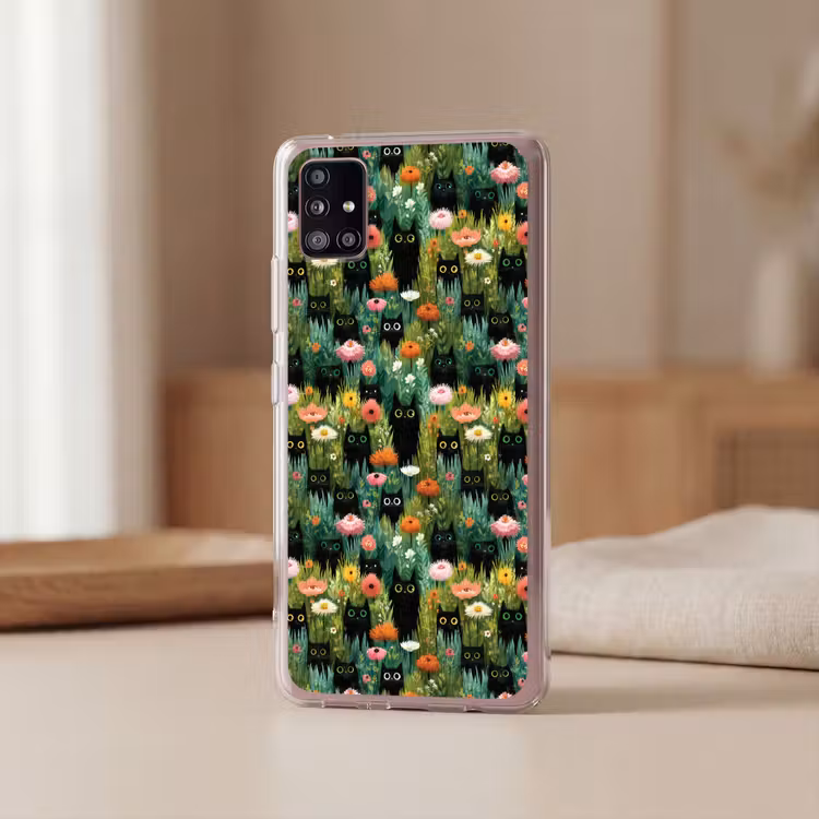 Katten - Bloemen - Kleurrijk Telefoonhoesje Samsung Galaxy A51 5G klein 373 -sfeer2