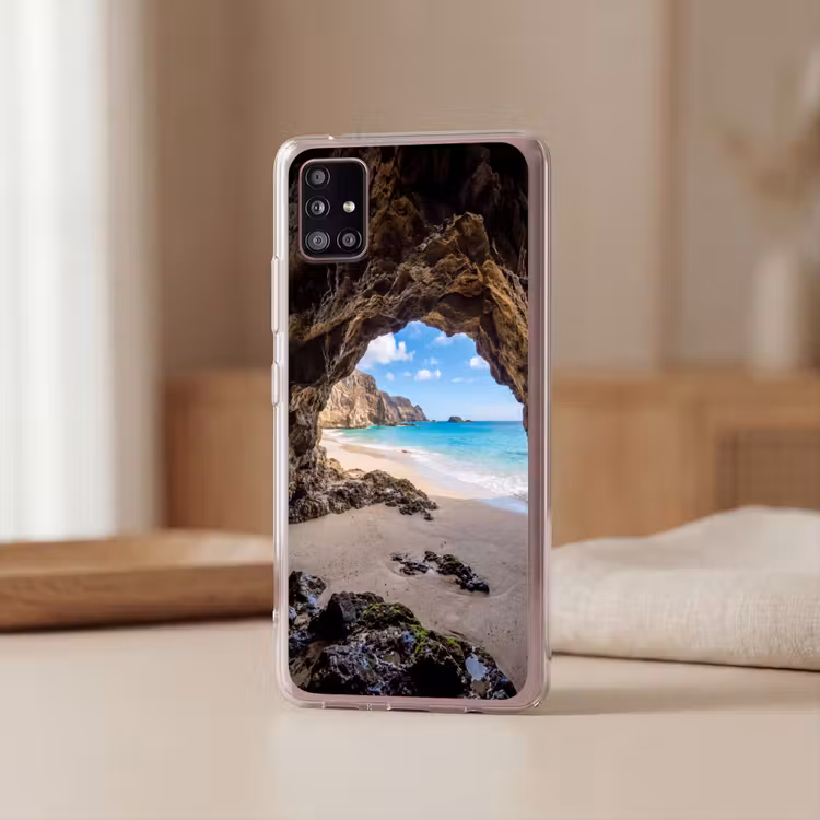 Grot - Strand - Zee - Blauw Telefoonhoesje Samsung Galaxy A51 5G klein -sfeer2