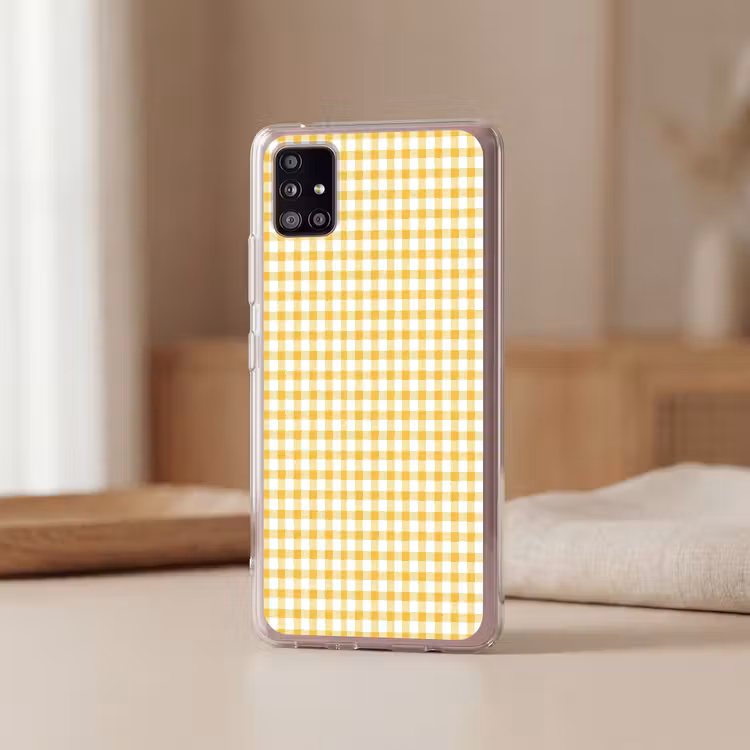 Ruit - Gingham - Klassiek - Geel en Wit Telefoonhoesje Samsung Galaxy A51 5G klein 373 -sfeer2