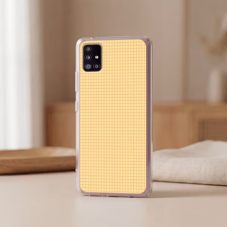Ruitjes - Grid - Minimalistisch - Geel - Roze Telefoonhoesje Samsung Galaxy A51 5G klein 373 -sfeer2