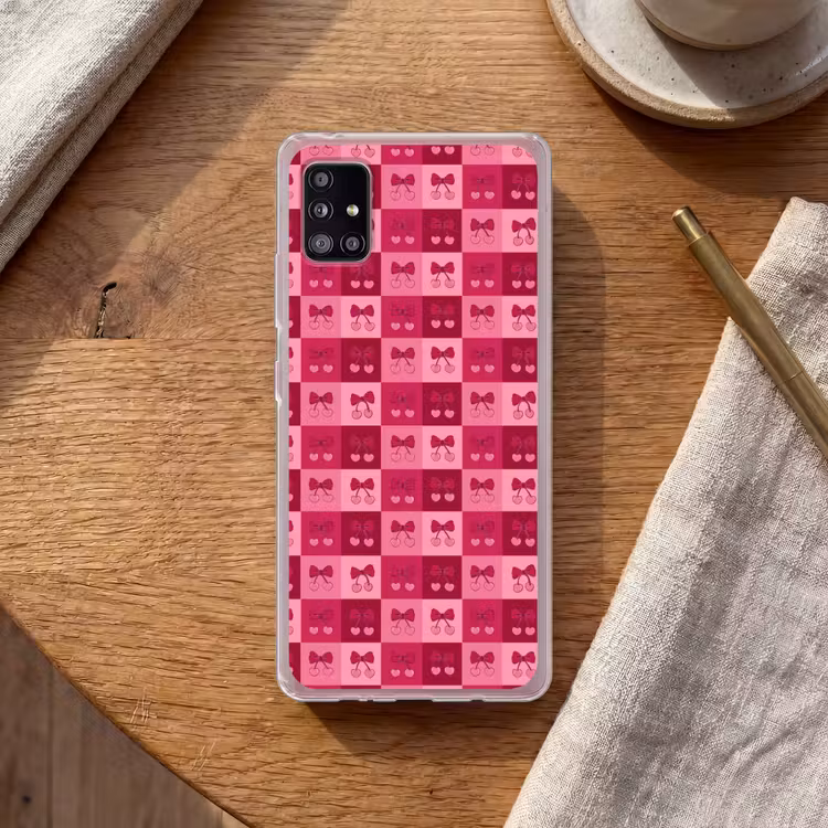 Kersen - Strikjes - Speels - Roze - Bordeaux Telefoonhoesje Samsung Galaxy A51 5G klein 373 -sfeer1