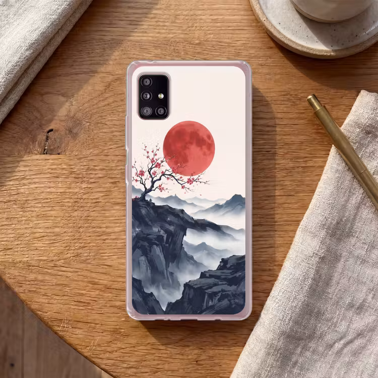 Kersenbloesem - Oosters - Rood Telefoonhoesje Samsung Galaxy A51 5G klein -sfeer1