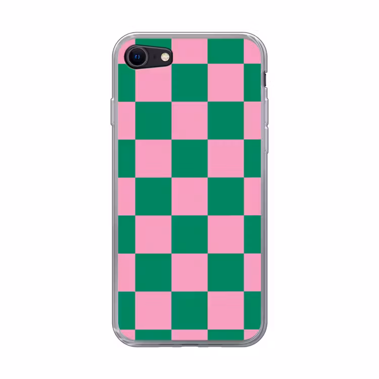 Schaakbord patroon - Groen - Roze - Blokjes Telefoonhoesje iPhone 7 klein -3d