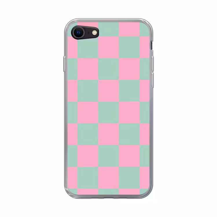 Schaakbord patroon - Groen - Roze - Blokjes Telefoonhoesje iPhone 7 klein -3d