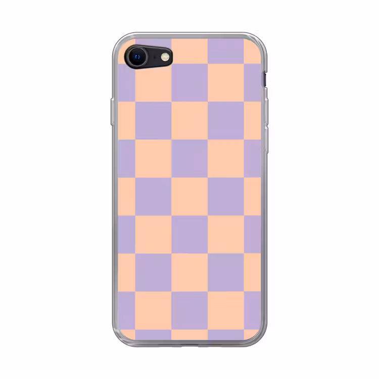 Schaakbord patroon - Paars - Roze - Blokjes Telefoonhoesje iPhone 7 klein -3d