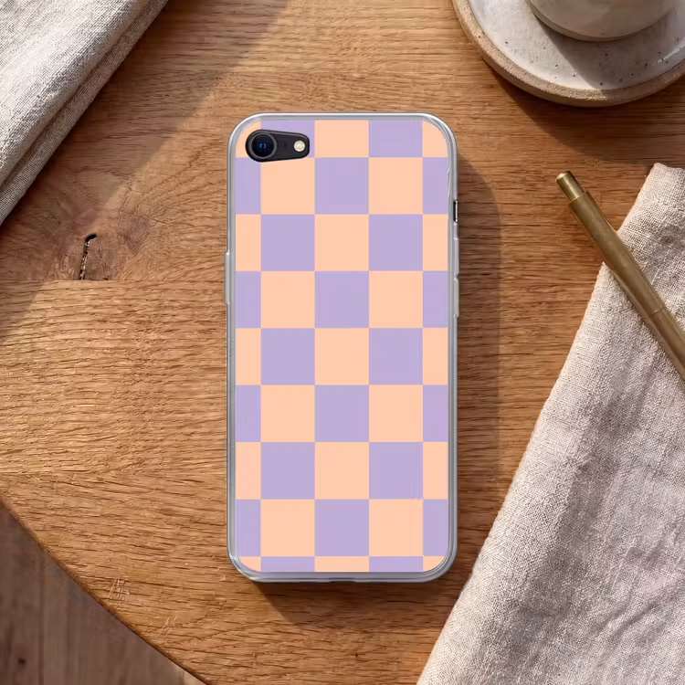 Schaakbord patroon - Paars - Roze - Blokjes Telefoonhoesje iPhone 7 klein -sfeer1