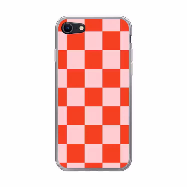 Schaakbord patroon - Rood - Roze - Blokjes Telefoonhoesje iPhone 7 klein -3d