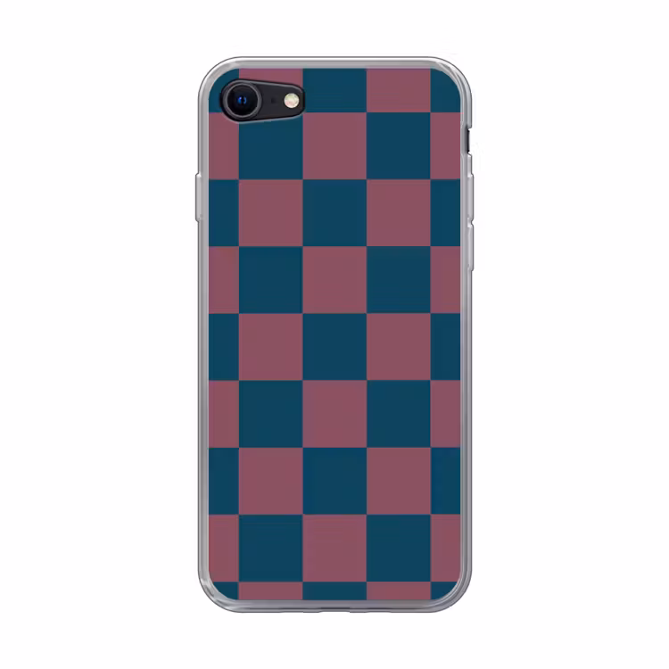 Schaakbord print - Blauw - Rood - Blokjes Telefoonhoesje iPhone 7 klein -3d