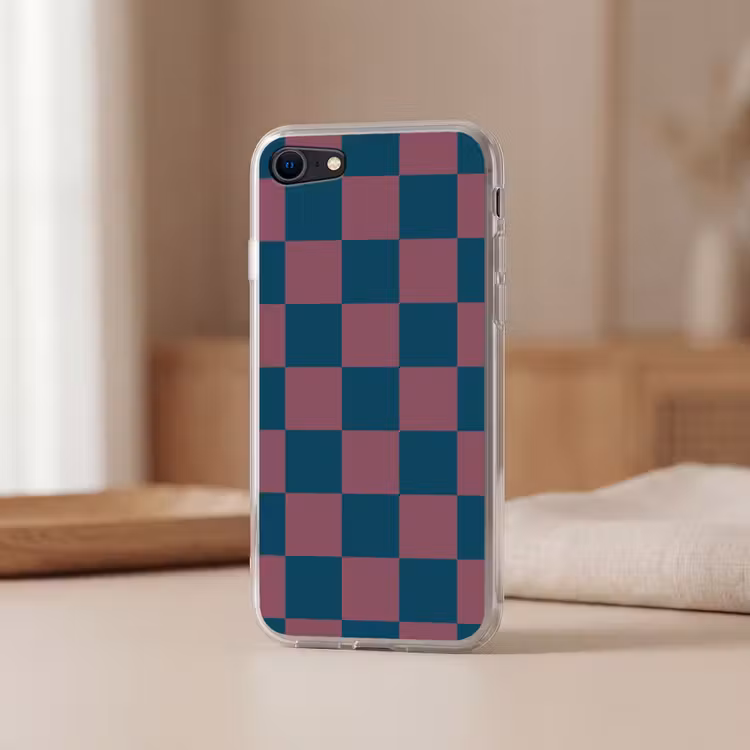Schaakbord print - Blauw - Rood - Blokjes Telefoonhoesje iPhone 7 klein -sfeer2