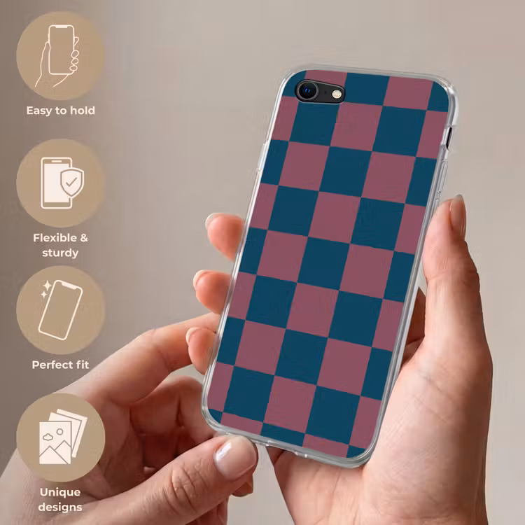 Schaakbord print - Blauw - Rood - Blokjes Telefoonhoesje iPhone 7 klein -sfeer3_EN