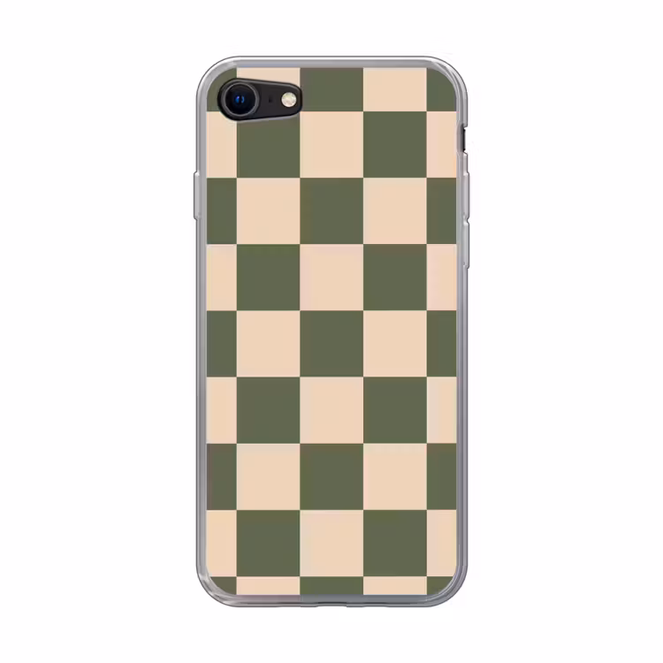 Schaakbord print - Groen - Beige - Blokjes Telefoonhoesje iPhone 7 klein -3d