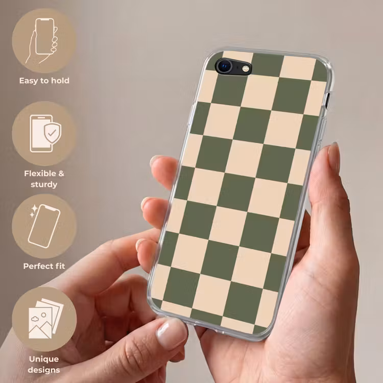 Schaakbord print - Groen - Beige - Blokjes Telefoonhoesje iPhone 7 klein -sfeer3_EN