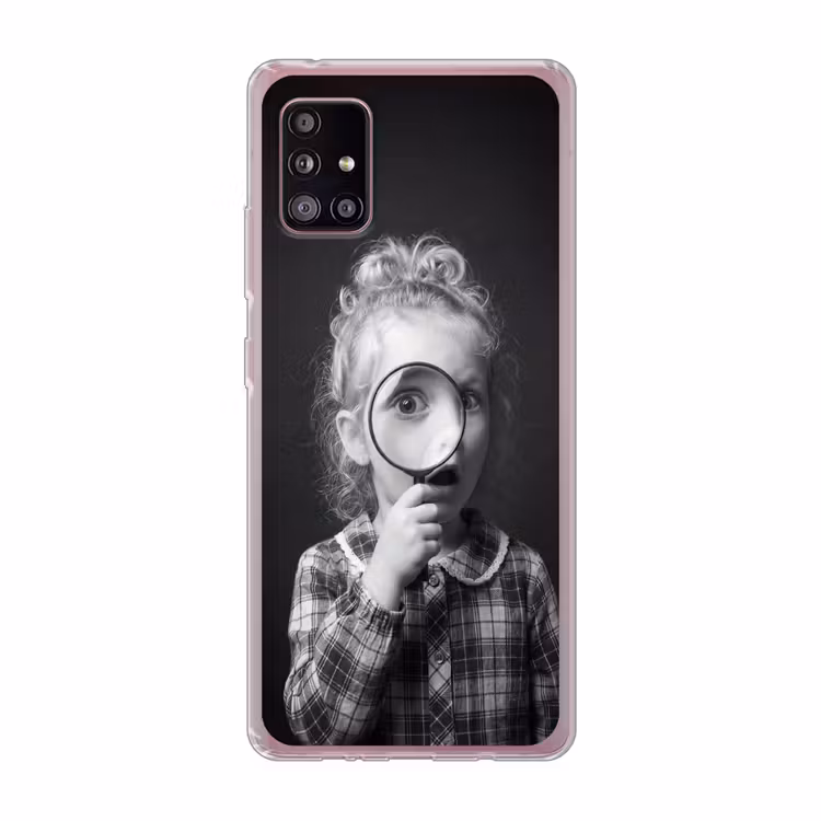Kind - Vergrootglas - Portret - Zwart-wit Telefoonhoesje Samsung Galaxy A51 5G klein -3d