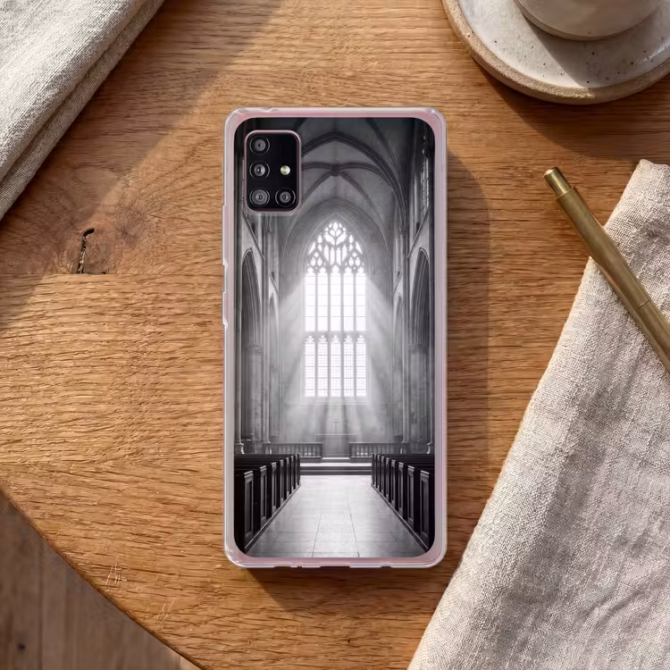 Kerk - Interieur - Lichtstralen - Architectuur - Klassiek Telefoonhoesje Samsung Galaxy A51 5G klein -sfeer1