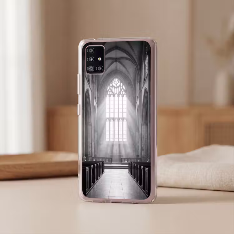 Kerk - Interieur - Lichtstralen - Architectuur - Klassiek Telefoonhoesje Samsung Galaxy A51 5G klein -sfeer2