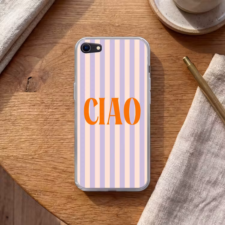 Ciao - Quote - Pastel - Strepen Telefoonhoesje iPhone 7 klein -sfeer1