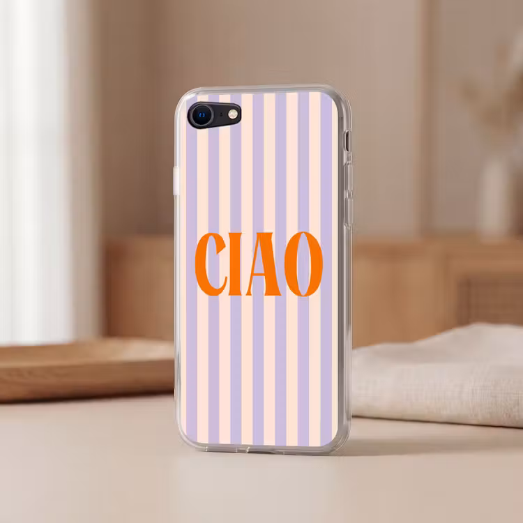 Ciao - Quote - Pastel - Strepen Telefoonhoesje iPhone 7 klein -sfeer2