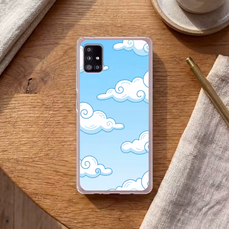Wolk - Lucht - Cartoon - Blauw - Wit Telefoonhoesje Samsung Galaxy A51 5G klein -sfeer1