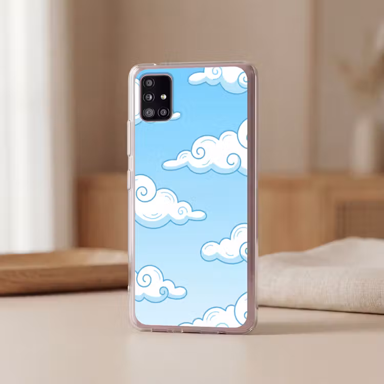 Wolk - Lucht - Cartoon - Blauw - Wit Telefoonhoesje Samsung Galaxy A51 5G klein -sfeer2