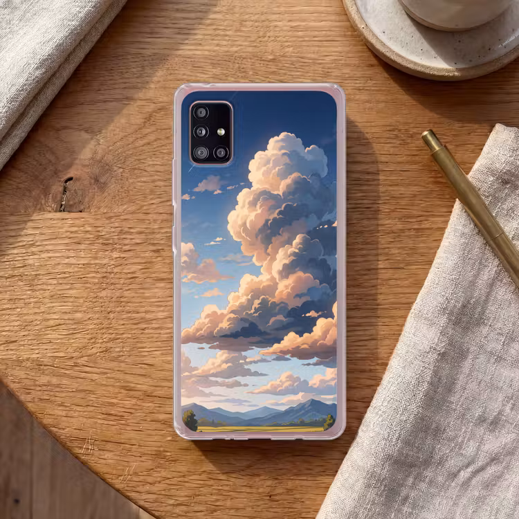 Wolken - Daghemel - Natuur - Illustratie - Oranje Telefoonhoesje Samsung Galaxy A51 5G klein -sfeer1