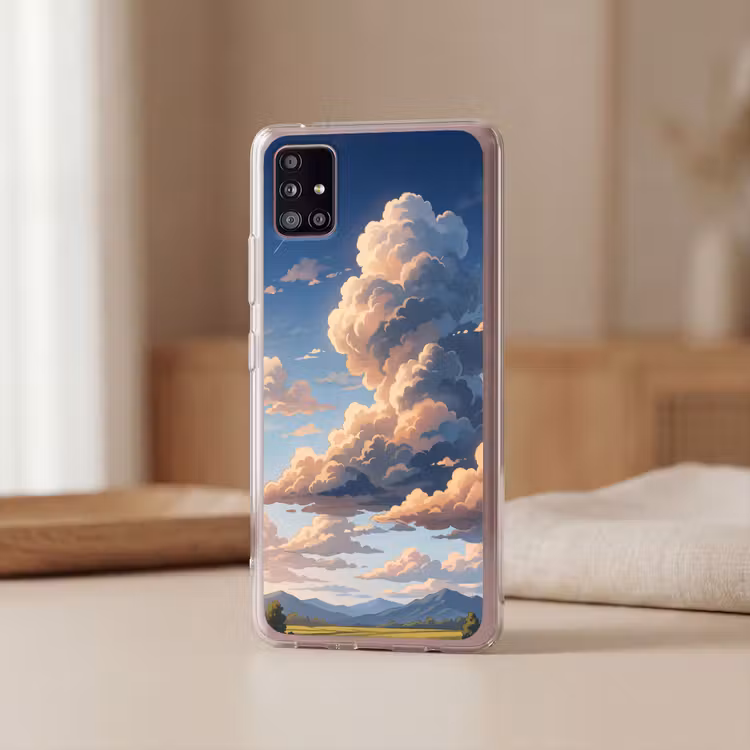 Wolken - Daghemel - Natuur - Illustratie - Oranje Telefoonhoesje Samsung Galaxy A51 5G klein -sfeer2