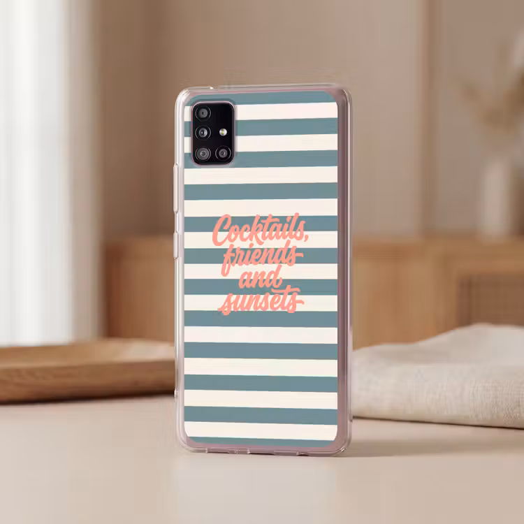 Cocktails - Strepen - Blauw - Koraal Telefoonhoesje Samsung Galaxy A51 5G klein -sfeer2