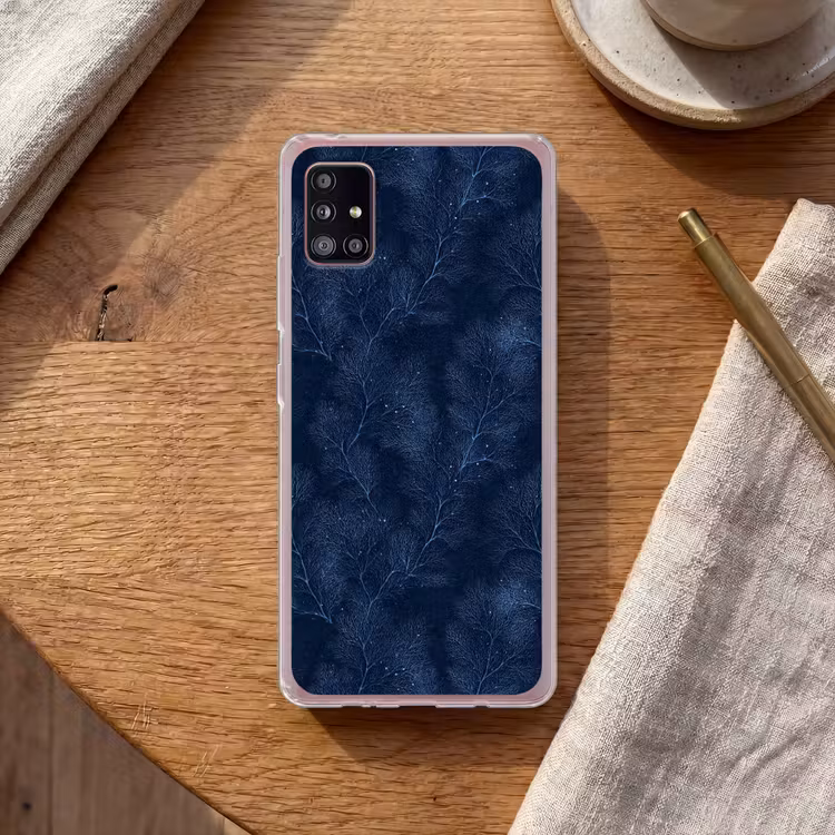 Koraal - Takken - Patroon - Nachtblauw Telefoonhoesje Samsung Galaxy A51 5G klein 373 -sfeer1