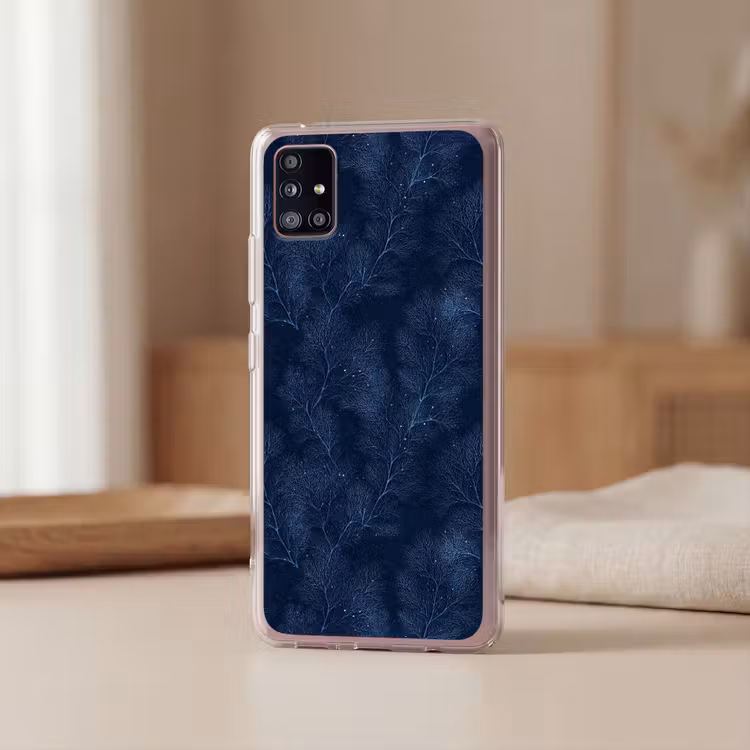 Koraal - Takken - Patroon - Nachtblauw Telefoonhoesje Samsung Galaxy A51 5G klein 373 -sfeer2