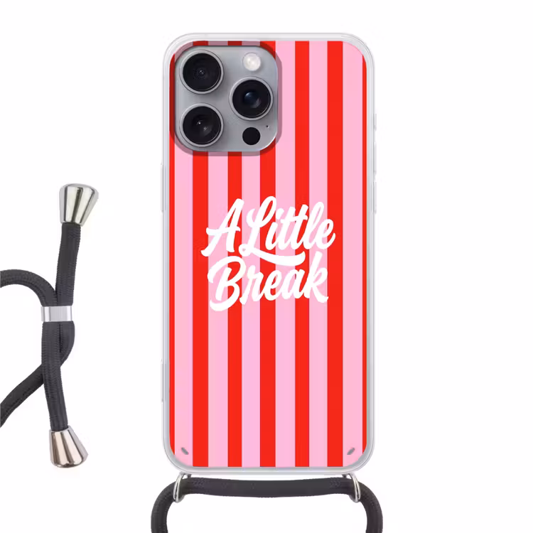 A Little Break - Strepen - Rood - Roze Hoesje iPhone 16 Pro Max met koord klein -3d