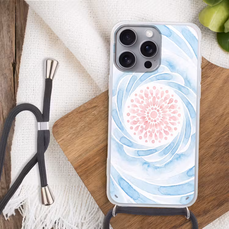 Abstract - Bloemvorm - Aquarel - Roze - Blauw Hoesje iPhone 16 Pro Max met koord klein -sfeer4