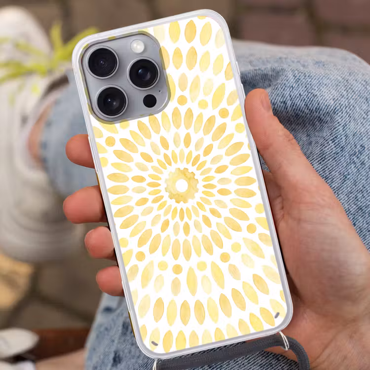 Abstract - Geometrisch - Stralend - Geel Hoesje iPhone 16 Pro Max met koord klein -sfeer3