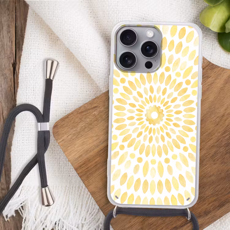 Abstract - Geometrisch - Stralend - Geel Hoesje iPhone 16 Pro Max met koord klein -sfeer4