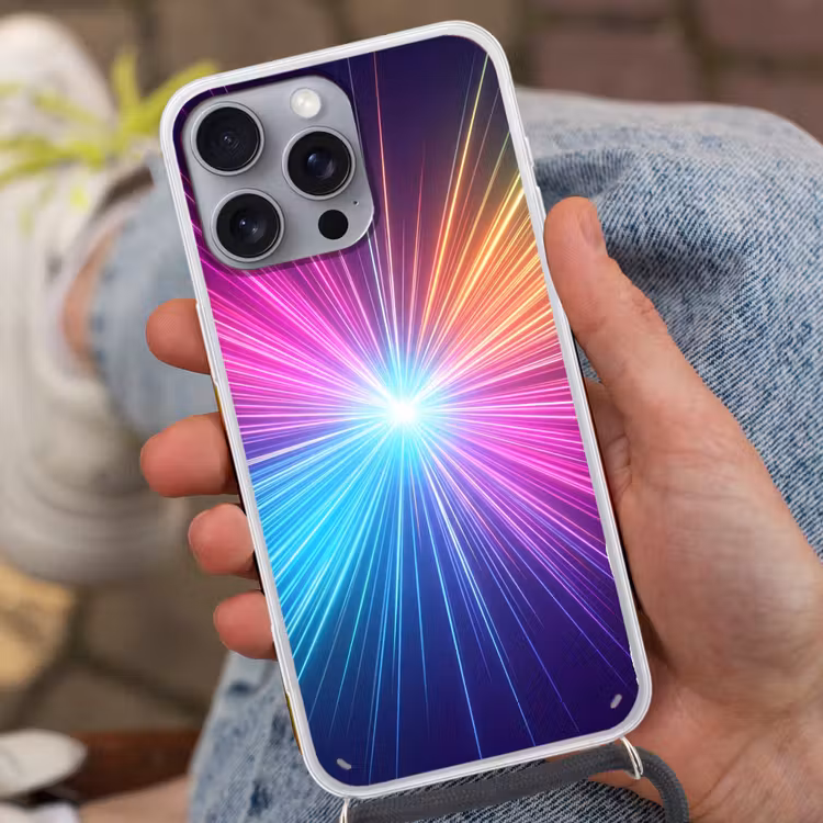 Abstract - Light - Burst - Modern - Colorful Hoesje iPhone 16 Pro Max met koord klein -sfeer3