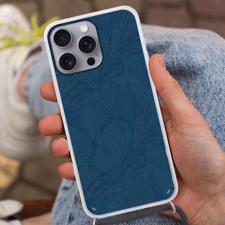 Abstract - Patroon - Donkerblauw - Elegant Hoesje iPhone 16 Pro Max met koord klein 804 -sfeer3