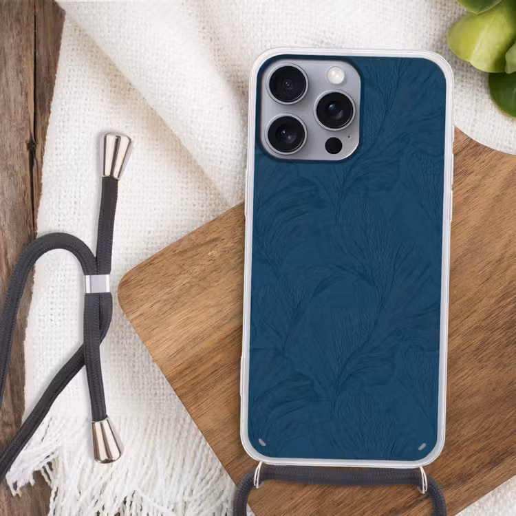 Abstract - Patroon - Donkerblauw - Elegant Hoesje iPhone 16 Pro Max met koord klein 804 -sfeer4