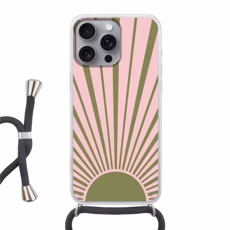 Abstract - Stralen - Grafisch - Roze - Groen Hoesje iPhone 16 Pro Max met koord klein -3d