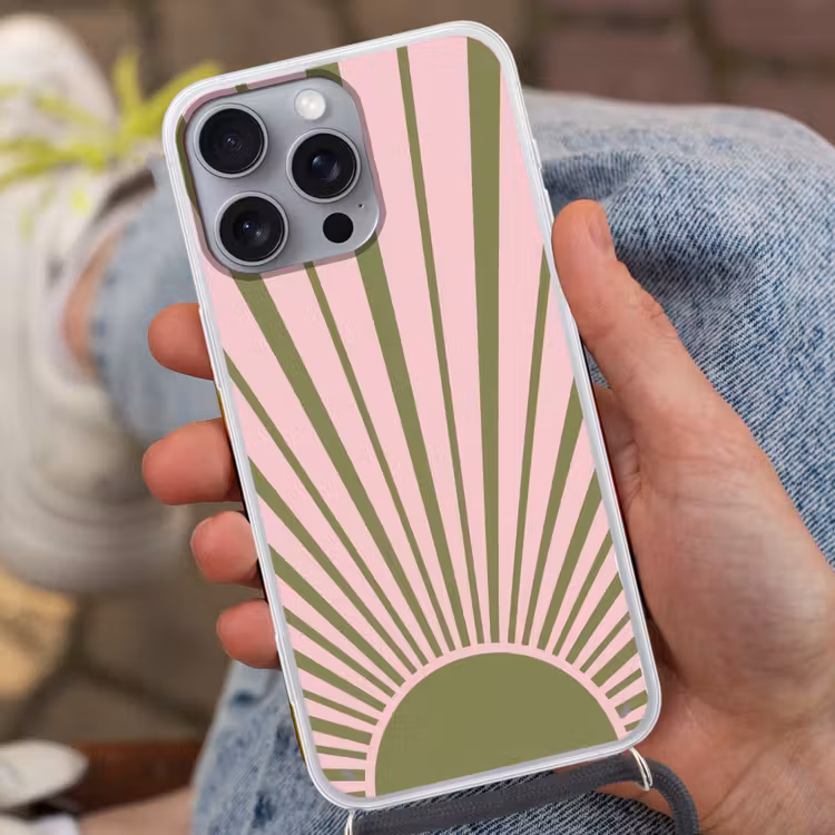 Abstract - Stralen - Grafisch - Roze - Groen Hoesje iPhone 16 Pro Max met koord klein -sfeer3